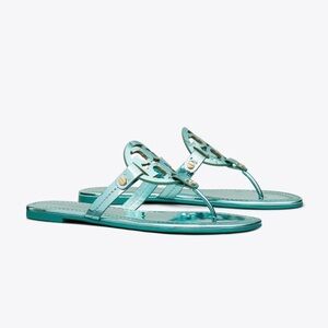 Tory Burch Teal Mirrored Metallic Sandals